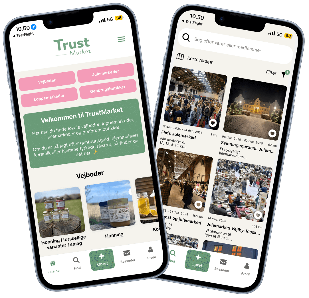Preview af TrustMarket app